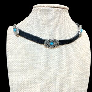 Black and Silver Choker Necklace with Turquoise Accents